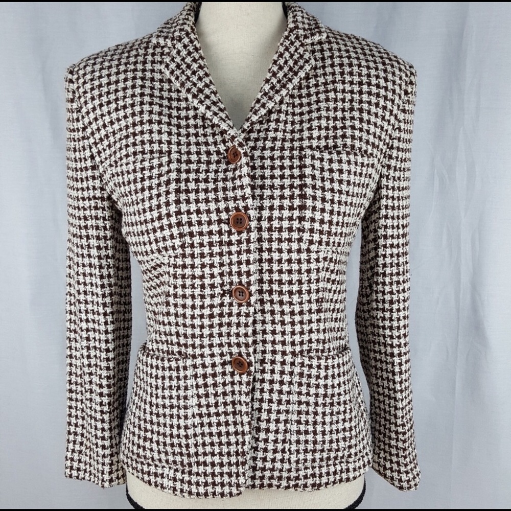 Ann Taylor Brown and Cream Houndstooth Blazer
